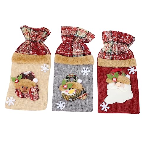 TOPBATHY 3 Ensembles Ensemble De Bouteilles De Vin De Noël Capsules De Vin pour Bouteilles Manchon De Bouteille d'eau Robe De Bouteille De Vin De Noël Manchon De Vin Chiffon 3 Pièces * 3