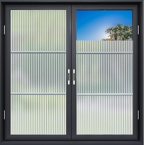 Image of WOO Home Frosted Glass Window Film & Stickers (12 X 24 Inchs) Privacy Window Cover for Home & Office - Easy Apply, UV Protection, Removable Decorative Film (Fluted Film 1 X 2 SQFT)