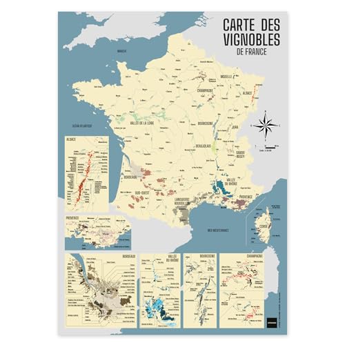UTTSCHEID Franska vingårdar 2025 affischkarta | vinregioner i vintagestil | storformat | deco väggaffisch | Vintage ovikt A2 (42 x 59,4 cm), Utan ram