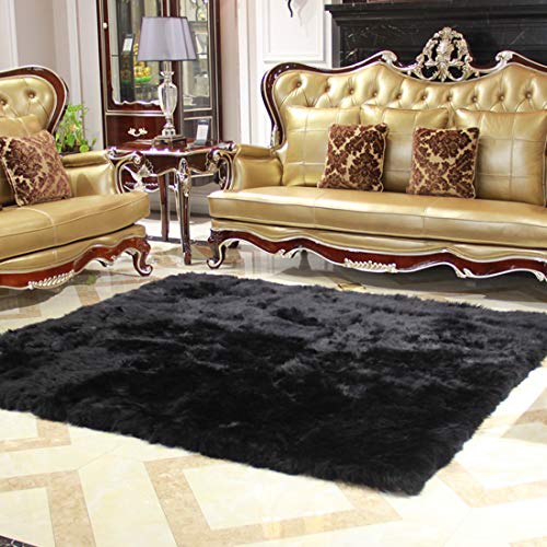 Rectangle Faux Fur Sheepskin Area Rug Baby Bedroom Fluff Floor Sofa Rugs Home Decorative Shaggy Carpet(Black,8X10 Feet) #TOP1