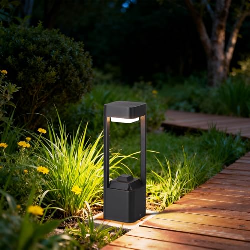 YVAMNAD Luminaria De Exterior para Caminos, 23,62 Pulgadas, Moderna Luz De Aluminio Negro para Césped, Suelo, con Bolardo LED De 3000 K, Carcasa Exterior, Impermeable, para Entrada De Patio.