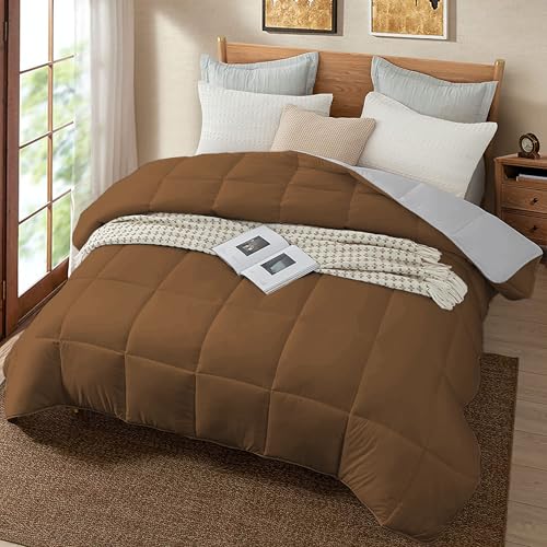 Image of Quilt for All Season 150 GSM Comforter Duvet /Ac Blanket Double Bed Soft Microfiber Lightweight (90 inch X100 inch Inches) - Double Bed Comforter - Chocolate Brown /Silver Grey Color