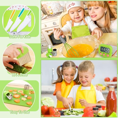 37PCS Kids Cooking Sets Real, Junior Chef Cooking and Baking Set, Toddler Knife Set with Storage Case Timer Kid Safe Knives Cutting Board, Montessori Kitchen Toys Birthday Gifts for Girls Boys — view 3