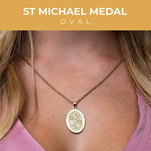 St Michael Necklace Catholic Saint Michael Pendant Oval Pendants for Women & Men Crafted in 14K Yellow or White Gold & Sterling Silver Christian Gifts for Men & Women or First Communion Gifts for Boys or Girls2