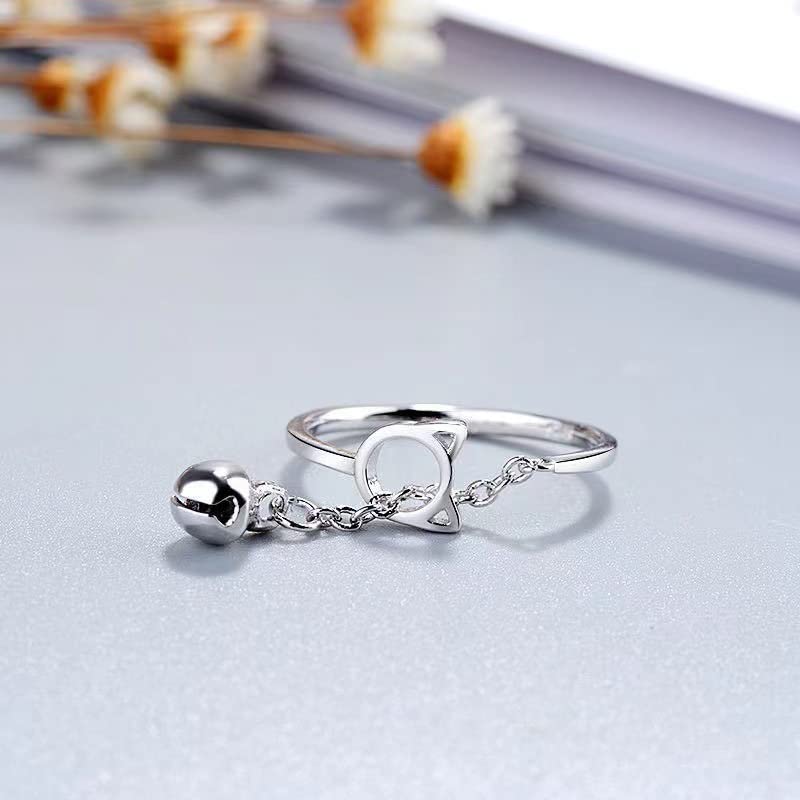 Bague chat argent 925 sterling de qualité supérieure avec pendentif clochette