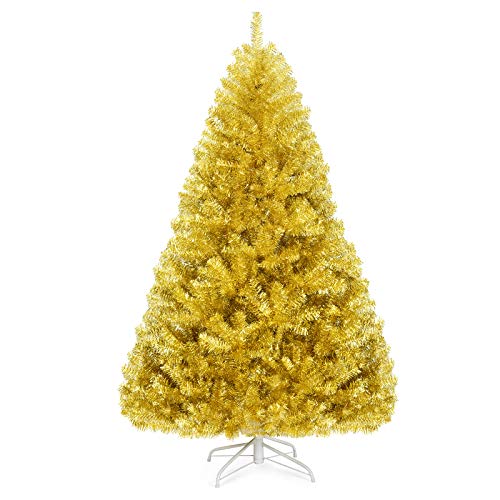 GOFLAME 6 FT Christmas Tree, 1036 Branch Tips, Artificial Tinsel