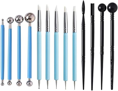 KHMCRSDO Clay Tools 13-piece Set Carving Silicone Indentation Pen Pellet Rod Hand-Made IYD Pottery
