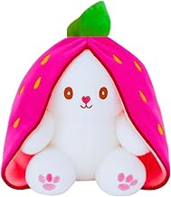 AUDBOT Reversible Bunny Rabbit Soft Toy - 30cm with Strawberry Cover | Stuffed Animal Plushie Doll for Kids Baby Girls Boys for Birthday, Valentine, Return Gift | Pink&White Toy with Chain