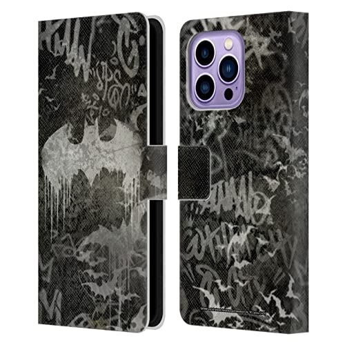 Head Case Designs Officially Licensed Batman DC Comics Graffiti Logo Vintage Fashion Leather Book Wallet Case Cover Compatible with Apple iPhone 14 Pro Max