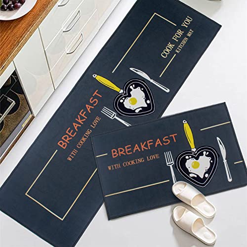Image of HomeCloud Rectangular Kitchen Mat | Anti-Slip, Soft, Washable, Printed Designs for Floor, Kitchen & Room (6mm Thick) Pack of 2 Contain (1 Large (41 X 122 Cm) 1 Small 41 X 61 Cm) (Breakfast N)