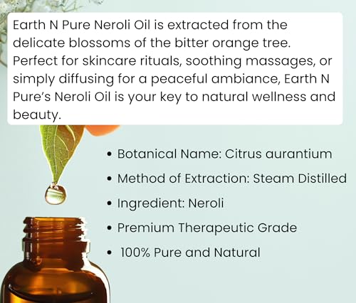 Image of Earth N Pure Neroli Essential Oil Natural and Therapeutic Grade with Glass Dropper 30 ml