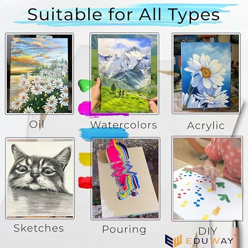 Image of Eduway 10x10 inches Pre Stretched Medium Grain 7Oz Primed Cotton Painting Canvas with Wooden Frame for Beginners & Artist | Suitable with Acrylic, Oil, Water Colours - (Set of 2)`