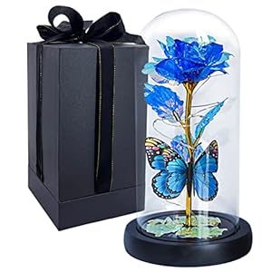 Valentines’s Day Gift for Her, Beauty and The Beast Rose Eternal Colorful Galaxy Rose in Dome Glass with LED Lights, Unique Gifts for Wife Girlfriend Women Birthday Christmas Anniversary