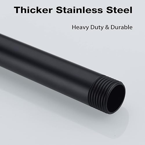 Miniatura 5 de Extensión de brazo de ducha negro de 10 pulgadas, tubo extensor de cabezal de ducha de alto caudal, 12 pulgada hembra a macho, negro mate