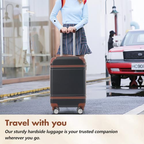 24 Inch Hardshell Luggage Set with Duffel Bag, Lightweight Suitcase with TSA Lock, Expandable Spinner Wheels, Vintage Travel Luggage (Black + ABS-1)3
