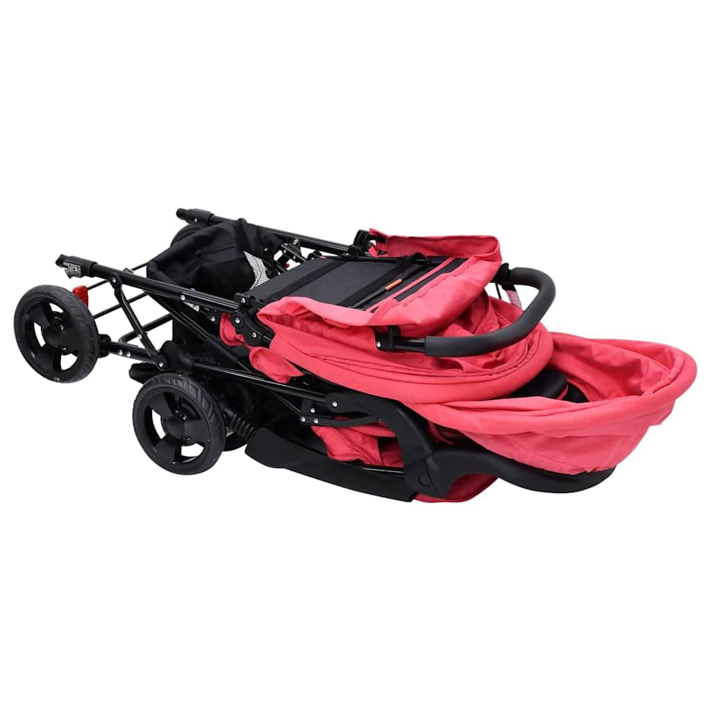 vidaXL Geschwisterwagen Klappbares Design Zwillingswagen Kinderwagen Baby Kinder Buggy Zwillingsbuggy Kinderbuggy Reisebuggy Rot Stahl