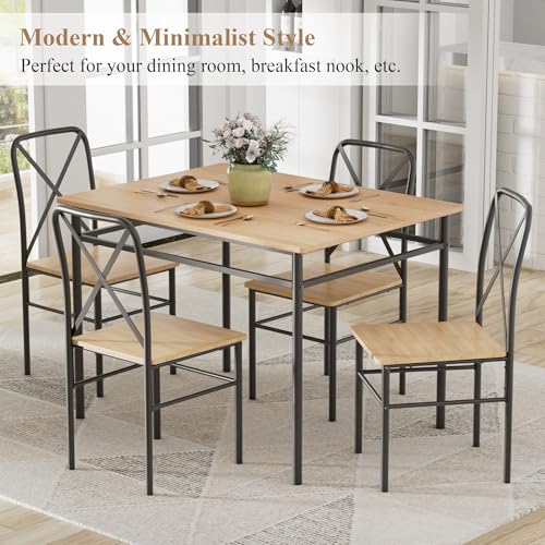 VECELO Dining Table Set for 4, 5-Piece Wood Kitchen Table with Chairs for Small Space, Breakfast Nook, Space-Saving, Natural Black by VECELO - Image 2
