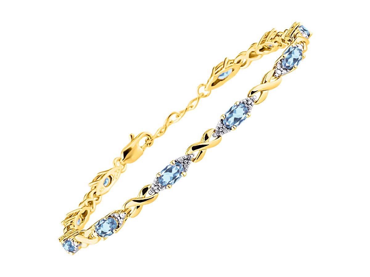 RYLOS Bracelets for Women Yellow Gold Plated Silver XO Hugs &amp; Kisses Tennis Bracelet Gemstone &amp; Genuine Diamonds Adjustable to Fit 7"-8" Wrist, 10 Gorgeous 6X4MM Jewelry for Women Friendship Bracelets