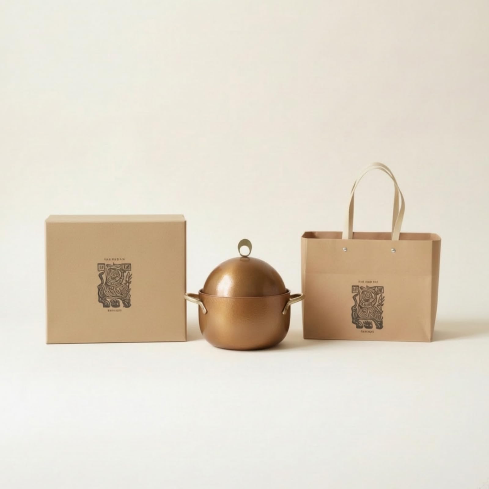 Pot Kupfertopf Kochtopf Suppentopf Schmorpfanne mit Strukturierter Oberfläche Und Warmem Kupferton Samt Passendem Deckel, Gebrannte Farbe, Geschenkbox-Set Verdickt