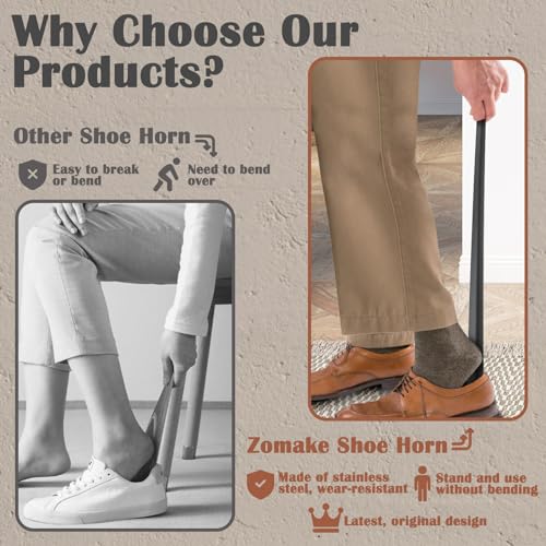 Image of ZOMAKE Long Shoe Horn for Seniors Men,Metal Shoehorn Long handle for Boots, Shoe Spoon Helper