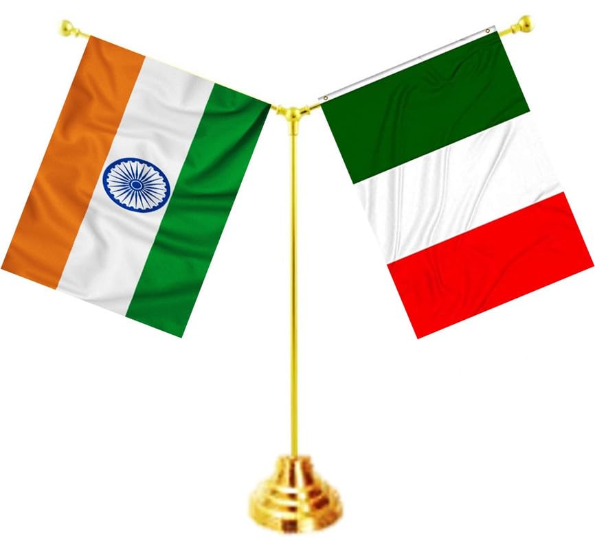ITALY & INDIA Miniature Flags - Shining Cotton Cloth with Y-Shape Classy Brass Base Table Stand-picture-43