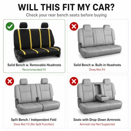 Image of FH Group Car Seat Covers Rear Set Cloth - Car Seat Covers with Removable Headrest,Universal Fit,Automotive SeatCovers,Washable Car SeatCover for SUV,Sedan,Van Yellow