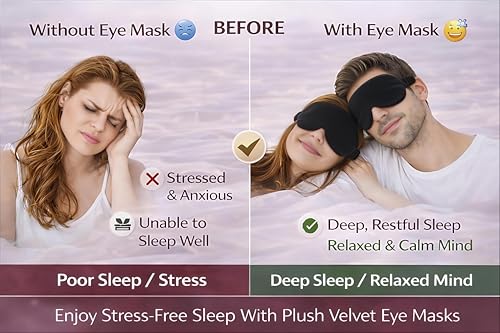 Image of Velvet Eye Sleep Mask for Men & Women Soft Light Blocking Sleeping Eye Mask with Adjustable Strap Travel Relaxation Eye Cover for Home Flight Deep Rest (Black PC 2)