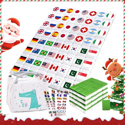 Seaside Escape Game Blocks, Mahjong Tile Game Sets with 65 Tiles 30mm Flag Pattern.