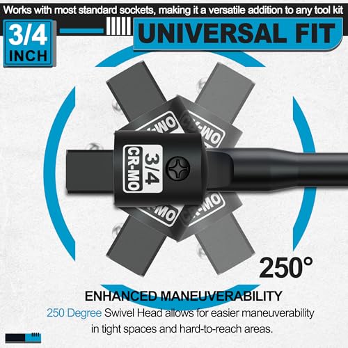 Image of 3 /4 inch Drive 41 Inch Breaker Bar, Heavy Duty Head, Premium Chromium-Molybdenum Steel, Laser Etched Marking, for Vehicle Maintenance and Repair, DIY Processing Manufacturing