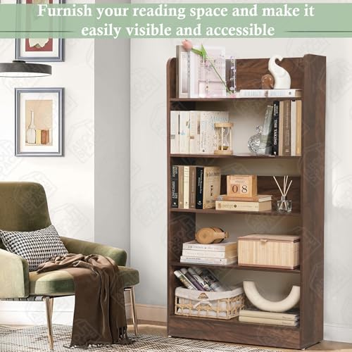 Image of ABOUT SPACE Bookshelf for Home - 5 Tier Books Rack for Study Room Multipurpose Open Shelf for Home, Office, School Engineered Wood Book Organizer Shelf (Walnut - L 62.5 x B 23.5 x H 131 cm)