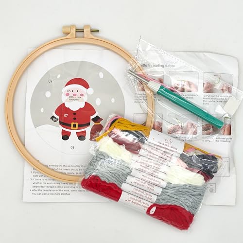 Image of Howie's Punch Needle Kit for Beginner, Cartoon Christmas Hooking Embroidery Kits with Christmas Pattern, Yarns, Tools and Instructions, Creative Craft Home Decor(Santa Claus, 8 inch diameters)