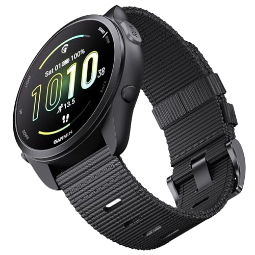 EKINGEEK Quick Release Armband für Garmin Vivoactive 5/6 Venu 2/3 Forerunner 55/165 20mm Nylon Armband für Damen & Herren Atmungsaktives langlebiges Ersatzarmband Schwarz (Schwarz)