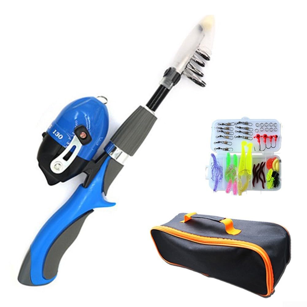 YJDOORPLAY Telescopic Fishing Rod Reel Set 34-130cm Retractable Travel Rod for Kids Beginner Parent-Child Activities Outdoor Sport Fishing Equipment(Blue)