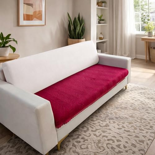 Image of Homerz Premium Velvet Sofa Cover Panel | Soft & Velvety Fabric | Rich Vibrant Colours | Sofa Protector for Living Room (Maroon, 3 Seater, Only Seat Cover)