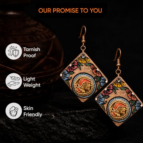 Image of Handcrafted Tribal Wooden Earrings Collection for Women - Butterfly, Princess & Modern Geometric Statement Designs