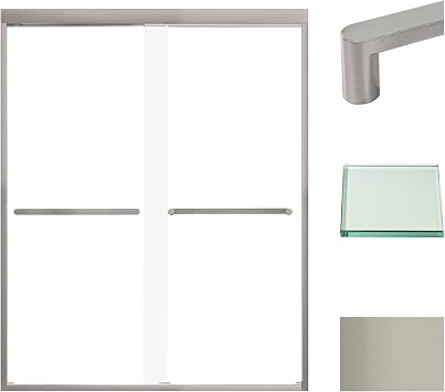 Transolid FBPT607608C-R-BN Frederick 57.75-59 in. W x 76 in. H Semi-Frameless Bypass Shower Door in Brushed Nickel with Clear Glass