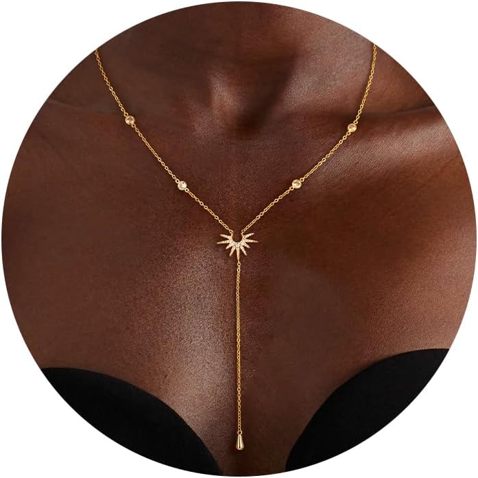 CHESKY Lariat Necklace for Women, 14k Gold Plated Long Cross Pendant Necklace Dainty Y-Shaped Drop Chain Necklace Trendy Minimalist Gold Jewelry Accessories Gift for Her Everyday Wear