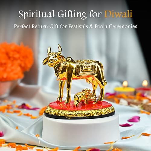 Image of ZAICUS Kamdhenu Cow and Calf Showpiece - Decorative Statue for Home & Office, Symbol of Prosperity and Wealth, Feng Shui Good Luck Diwali Gift
