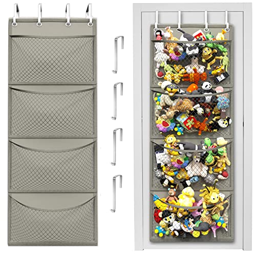 Honeyera Storage for Stuffed Animal - Over Door Organizer for Stuffies, Baby Accessories, and Toy Plush Storage/Easy Installation with Breathable Hanging Storage Pockets (Gray)
