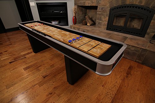 Image of Atomic 9' LED Shuffleboard Tables with Poly-Coated Playing Surface for Smooth, Fast Puck Action and Pedestal Legs with Levelers for Optimum Stability and Level Play