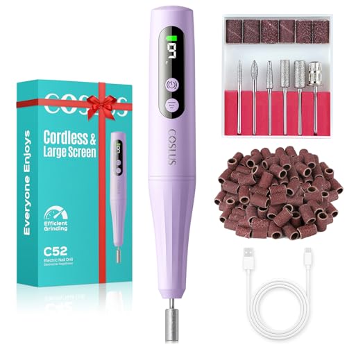 Image of COSLUS C52 Electric Cordless Nail Drill: Professional Nail File kit with LED Screen for Acrylic Gel Powder. Portable for Home DIY & Salon Use. Manicure Pedicure for Beginners, Women, Travel, Purple
