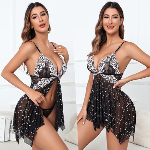 Image of Avidlove Women Lace Lingerie Front Closure Babydoll V Neck Nightwear Sexy Chemise Nightie
