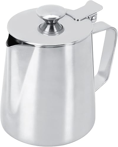 Miniatura 6 de Jarra de leche de 11.8 fl oz jarra de leche de acero inoxidable jarra de leche con tapa de acero para manualidades de café con leche, jarra de