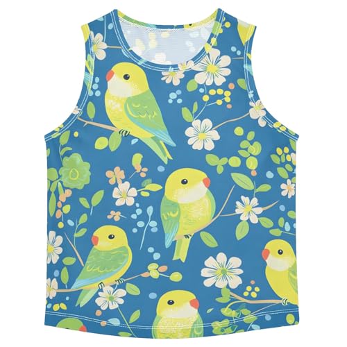 Boys' Tank Top Shirt Green Parrot Flower Pattern Sleeveless T-Shirts