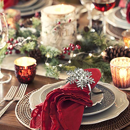 Christmas Napkin Rings Decoration 12 Pcs, Rhinestone Elk Snowflake Silver Napkin Rings Holders for Wedding Birthday Party Dinner Supplies