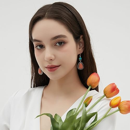 Colloca Orange Spiny Oyster Earrings for Women, Turquoise Orange Teardrop Earrings, Western Bohemian Drop Dangle Earrings, Jewelry Gift box Included3