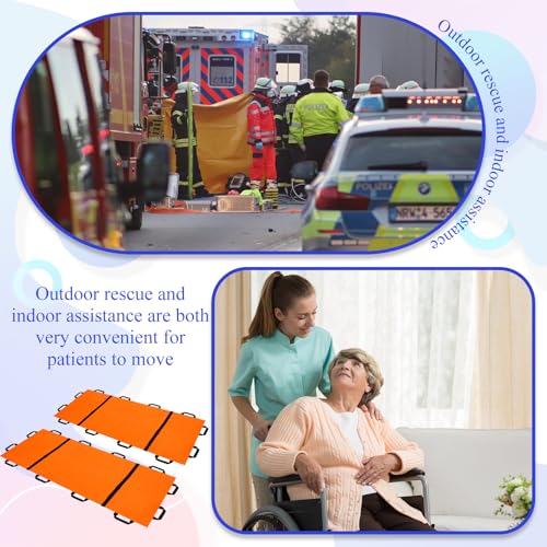 Threlaco 2 Pcs 72\" x 27\" Portable Foldable Stretcher with 12 Rubber Foam Handles Medical Emergency Lightweight Patient and Animals Transport Stretcher for Rescue First Aid (Orange) - Thumbnail 7