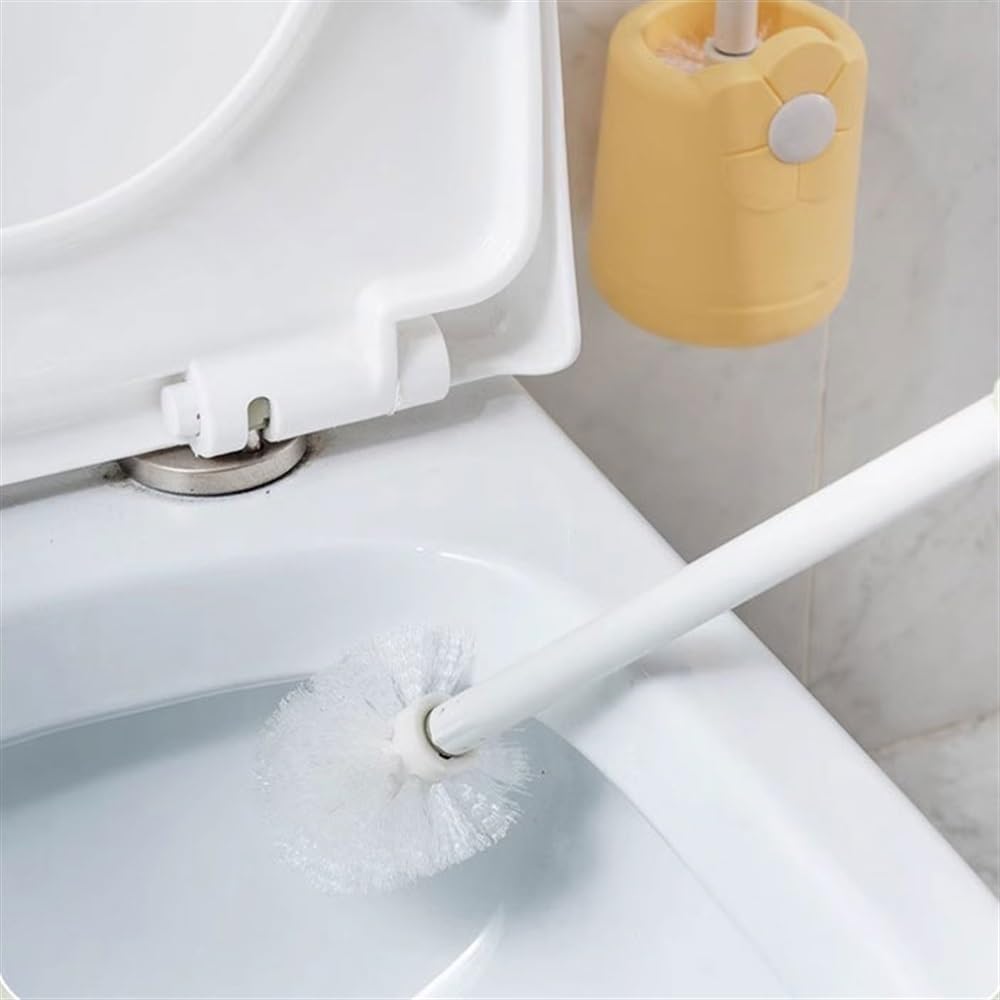 Escobilla de Baño Juego de portaescobillas de inodoro de plástico con patrón de flores, cabezal de cepillo redondo blanco, escobilla de inodoro con mango largo for montaje en pared y suelo Escobillas