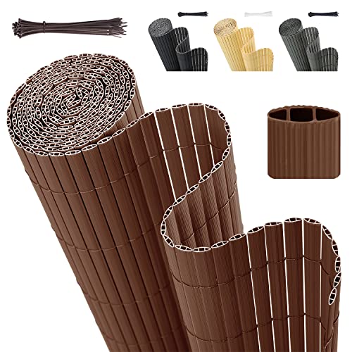 Sekey PVC Sichtschutzmatte 90x500cm Doppelte Verstärkung Innen, Balkon Sichtschutz mit Kabelbindern, Sichtschutzzaun Windschutz Wasserdicht ohne Bohren für Balkon Garten, Braun