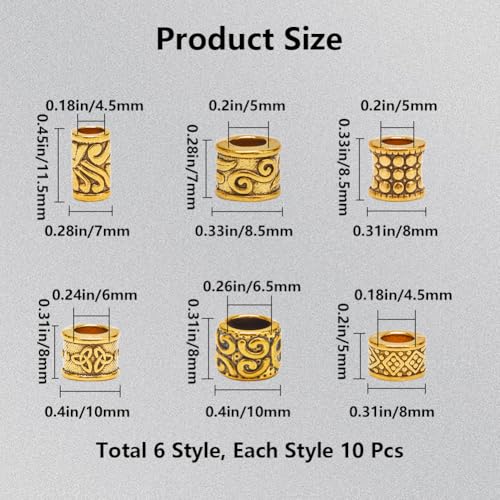 SOFPLATE 1 Box 60pcs Alloy Large Hole Spacer Beads Tibetan Spacer Beads Gold Antique Golden European Rondelle Round Metal Tube Hollow Column Bead Bulk for jewellery Making Women DIY Crafts Accessories - Image 2